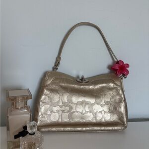 Coach Y2K Gold Leather Legacy Foldover Wristlet with Turn Lock